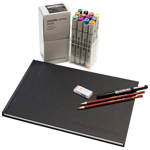 Stylefile Brush Twin Marker "12er Starter Set inkl. A4 Blackbook"