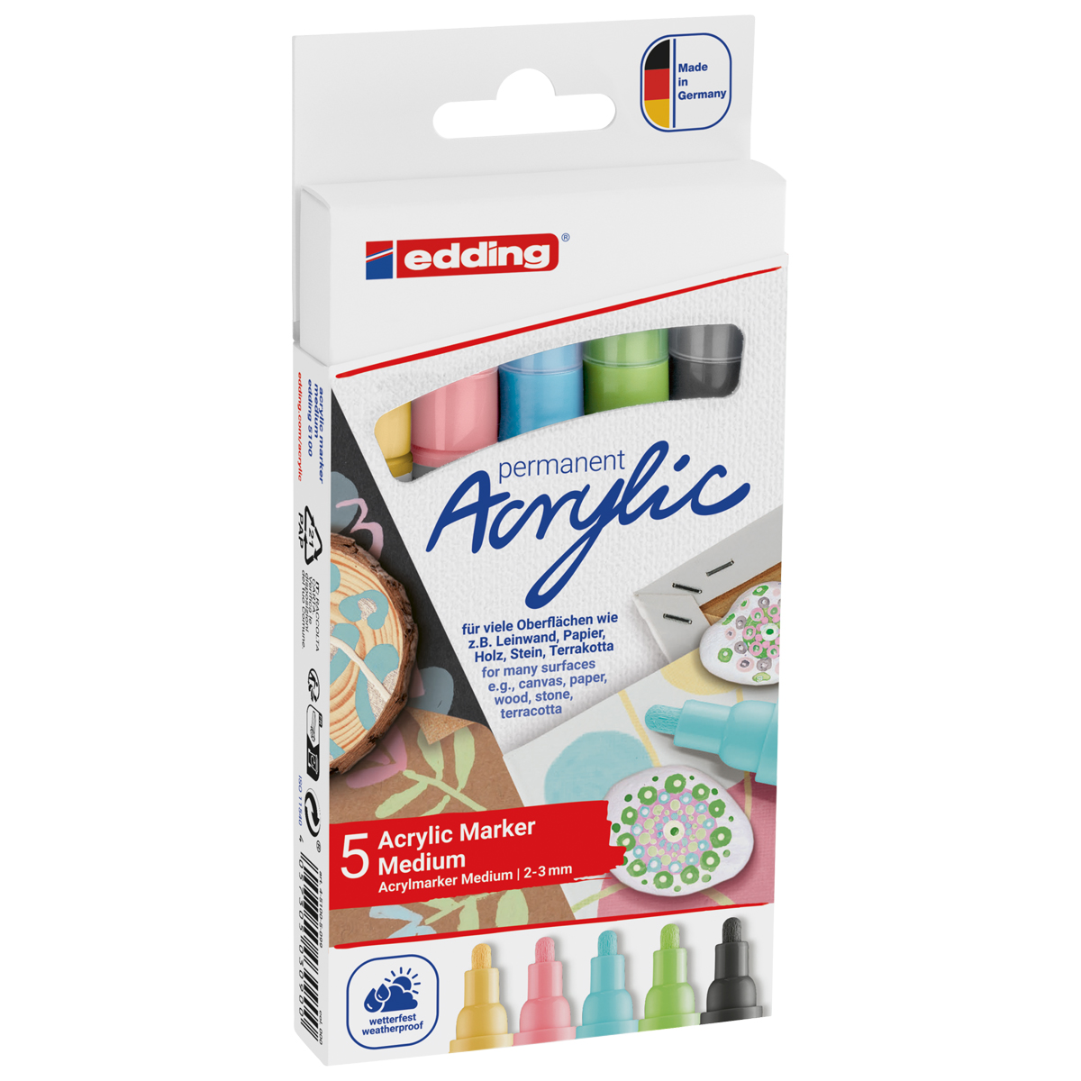 Edding "5100" Acrylmarker Rundspitze 5er Set Medium Pastel (2-3mm)