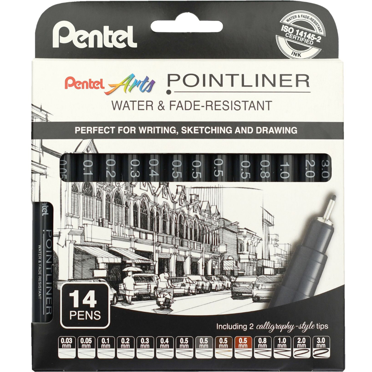 Pentel "Pointliner" 14er Set (0,03-3mm) Black