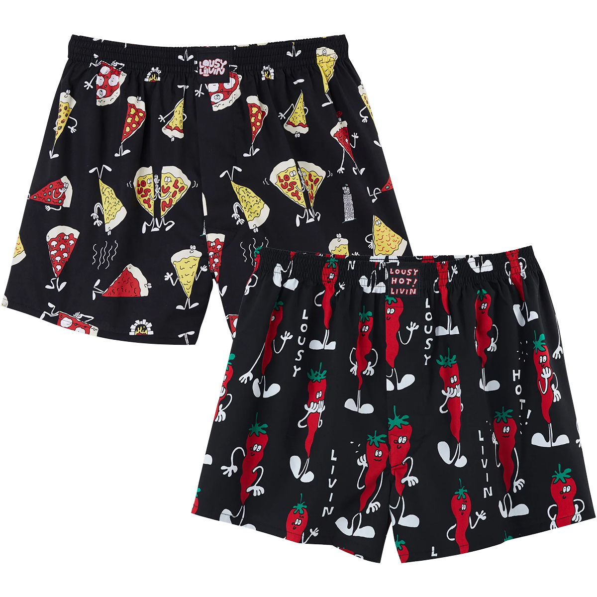 Lousy Livin Boxershorts "Pizza & Chilli 2er Pack" Black