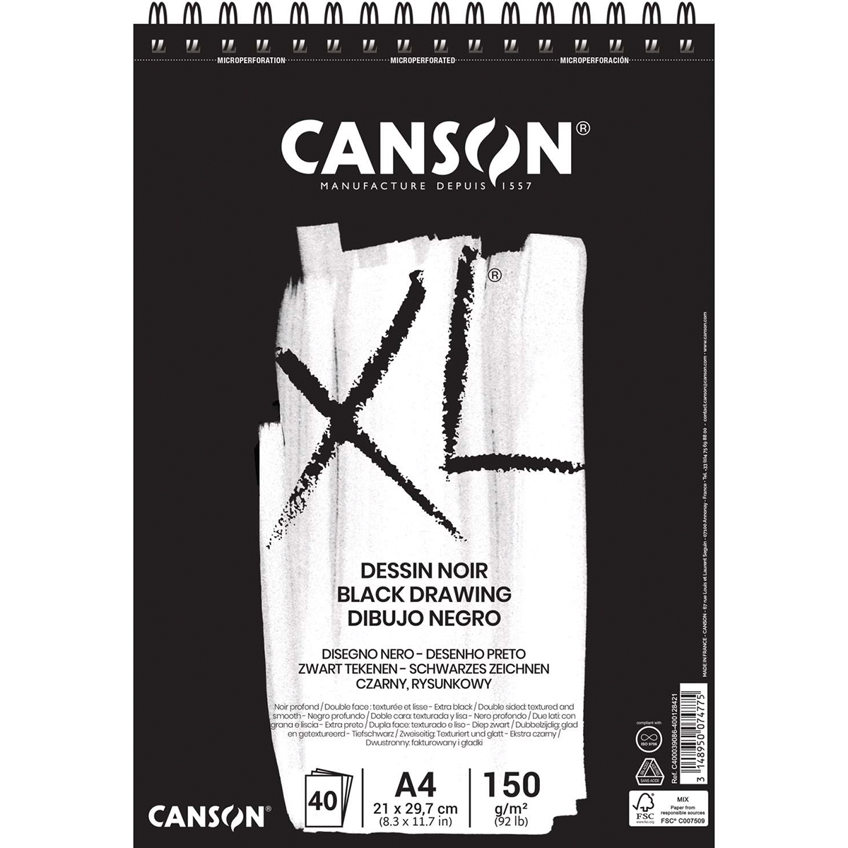 Canson "Skizzen- und Studienblock XL Dessin Noir" Hochformat A4 (40 Seiten) 150g/m²