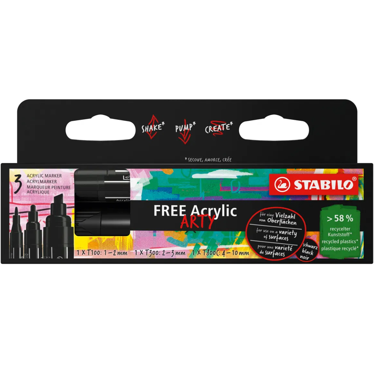 Stabilo "Acrylmarker Free" (1,0-10mm) 3er Set Black