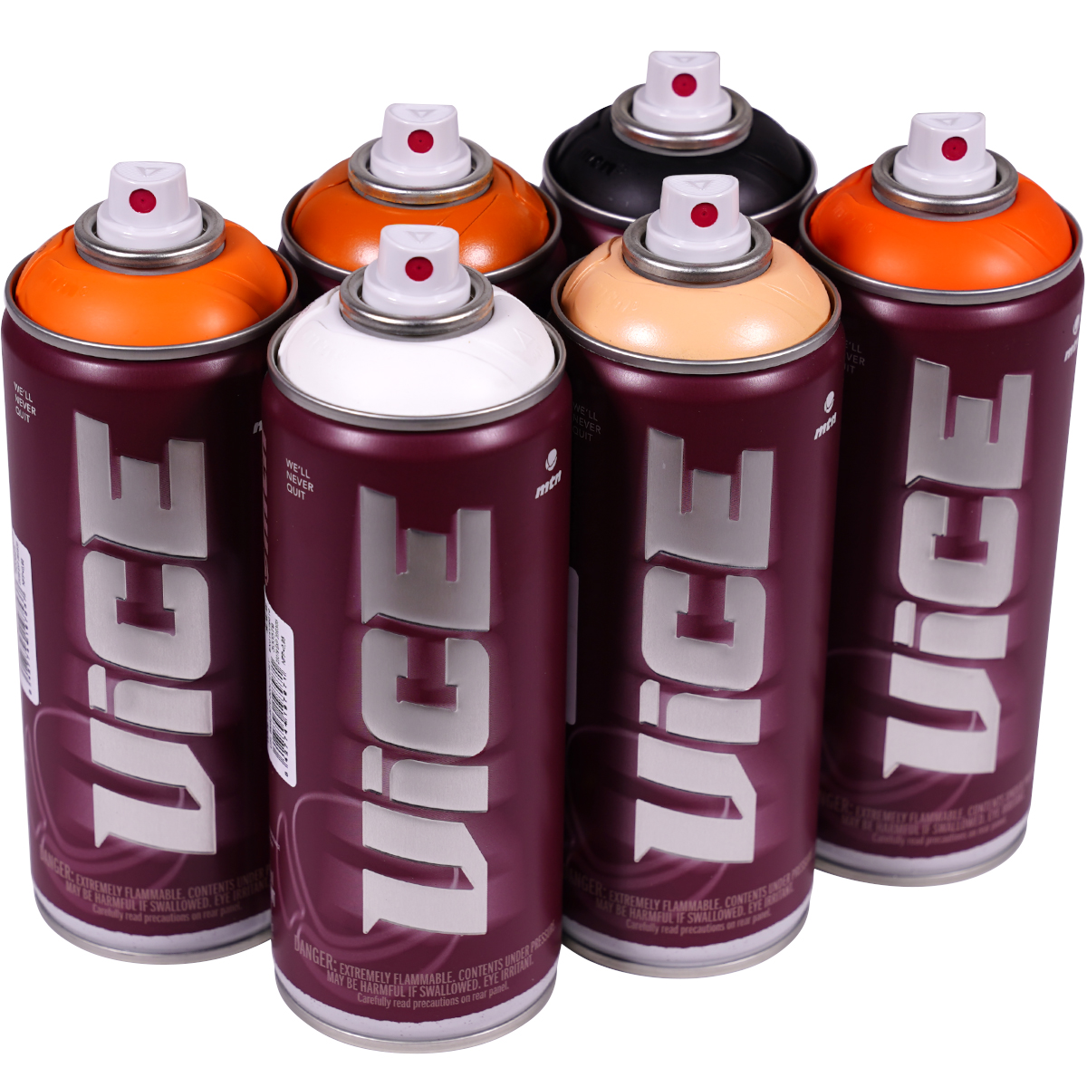 MTN "Vice" Sixpack Black, White & Orange (6x400ml)