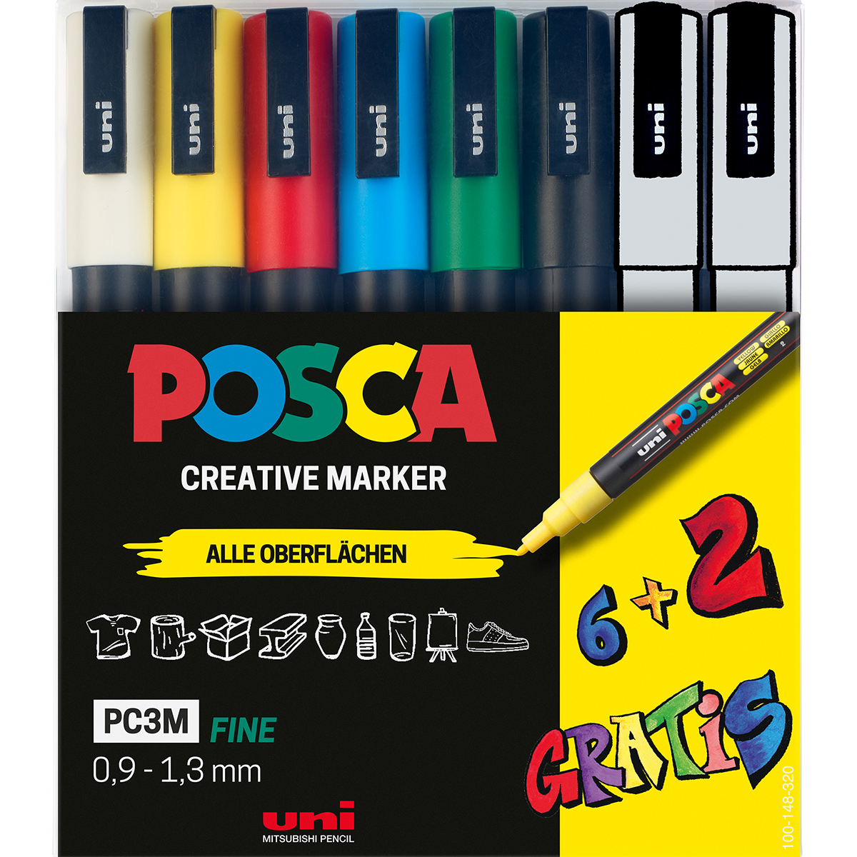 Trainbundle #3 "Modellzug 3D, Uni Posca PC-3M Marker 8er Set & PC-5M Marker 8er Set" (3 Teile)