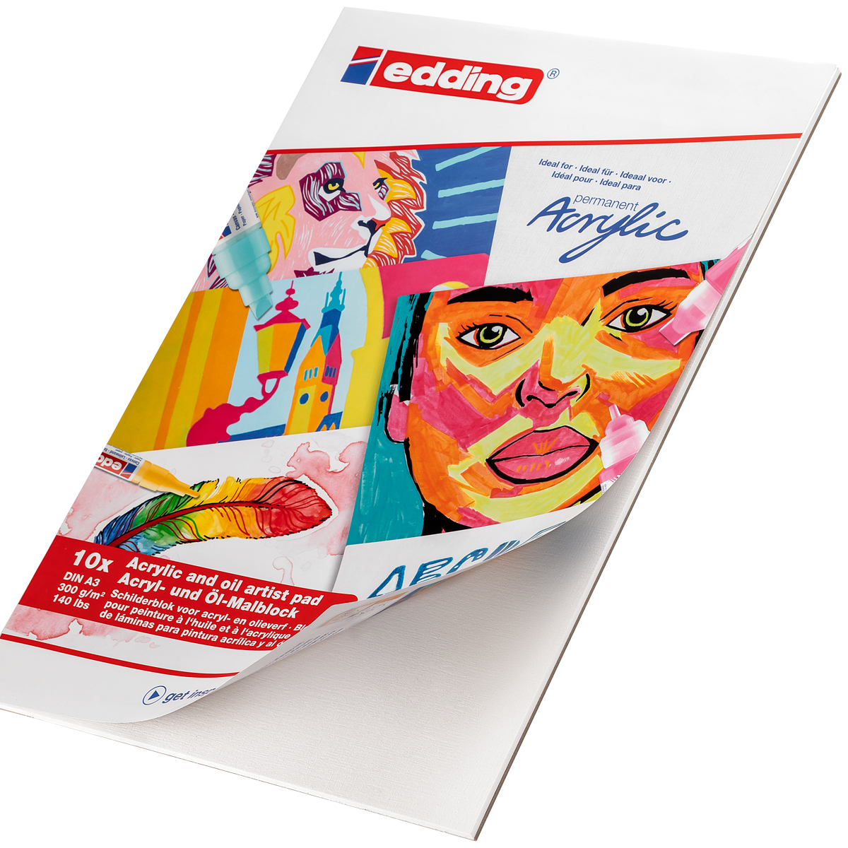 Edding "30010 Acryl- und Ölmalblock" (DIN A3) - 10 Blatt Weiß
