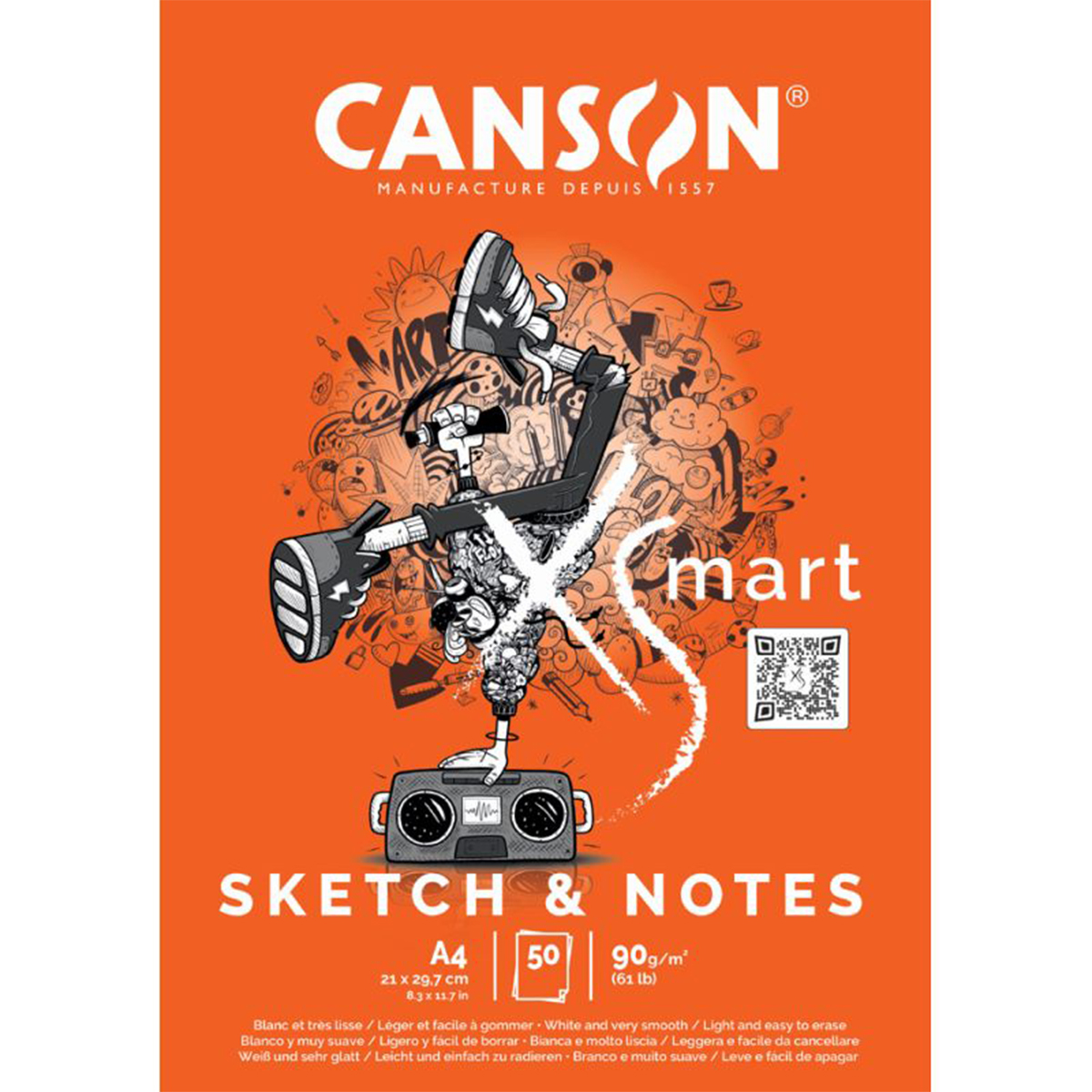 Canson "Studienblock XS´MART Sketch & Notes" Hochformat A4 (50 Seiten) 90g/m²