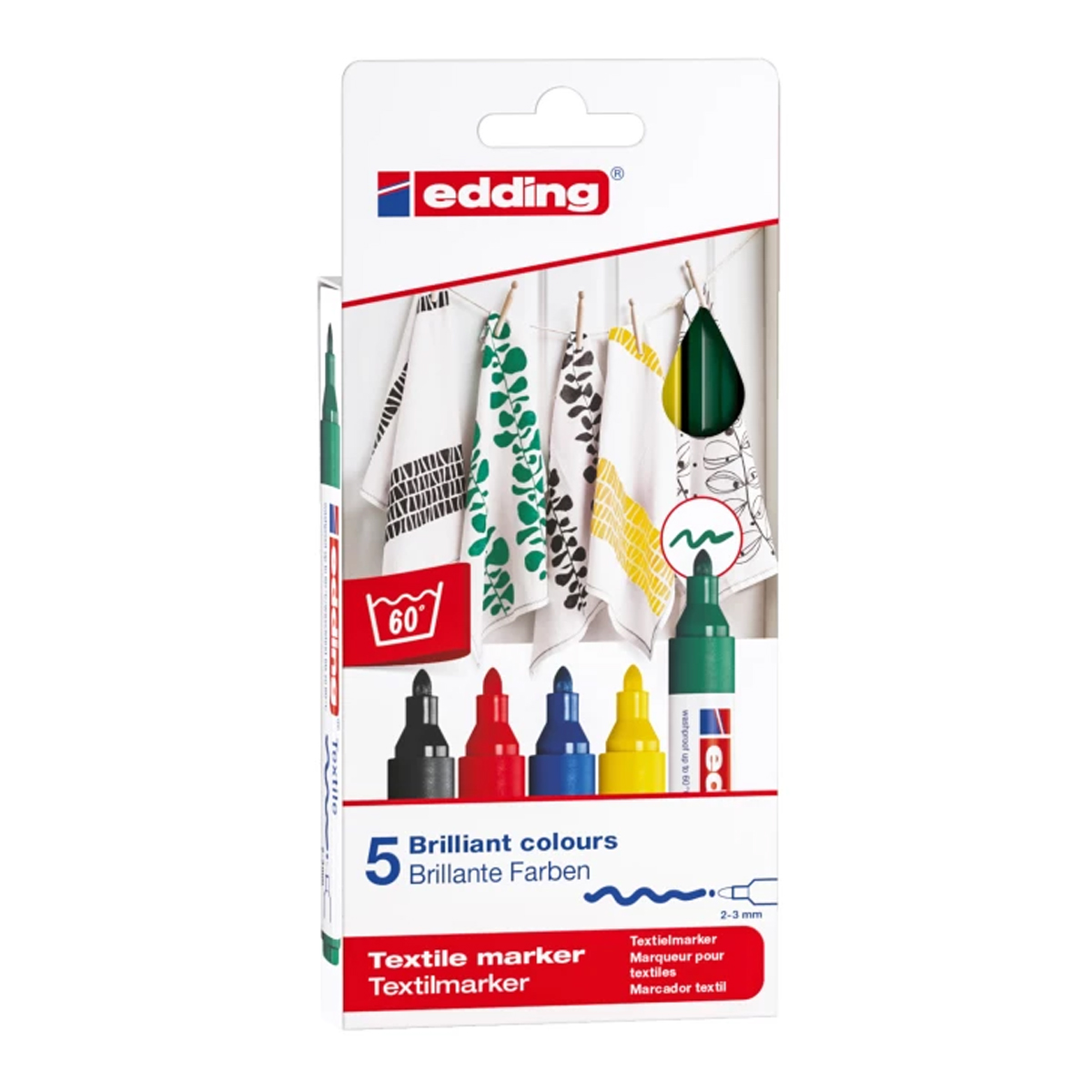 Edding "4500 Textil Marker" 5er Set basic colours - (2-3mm)