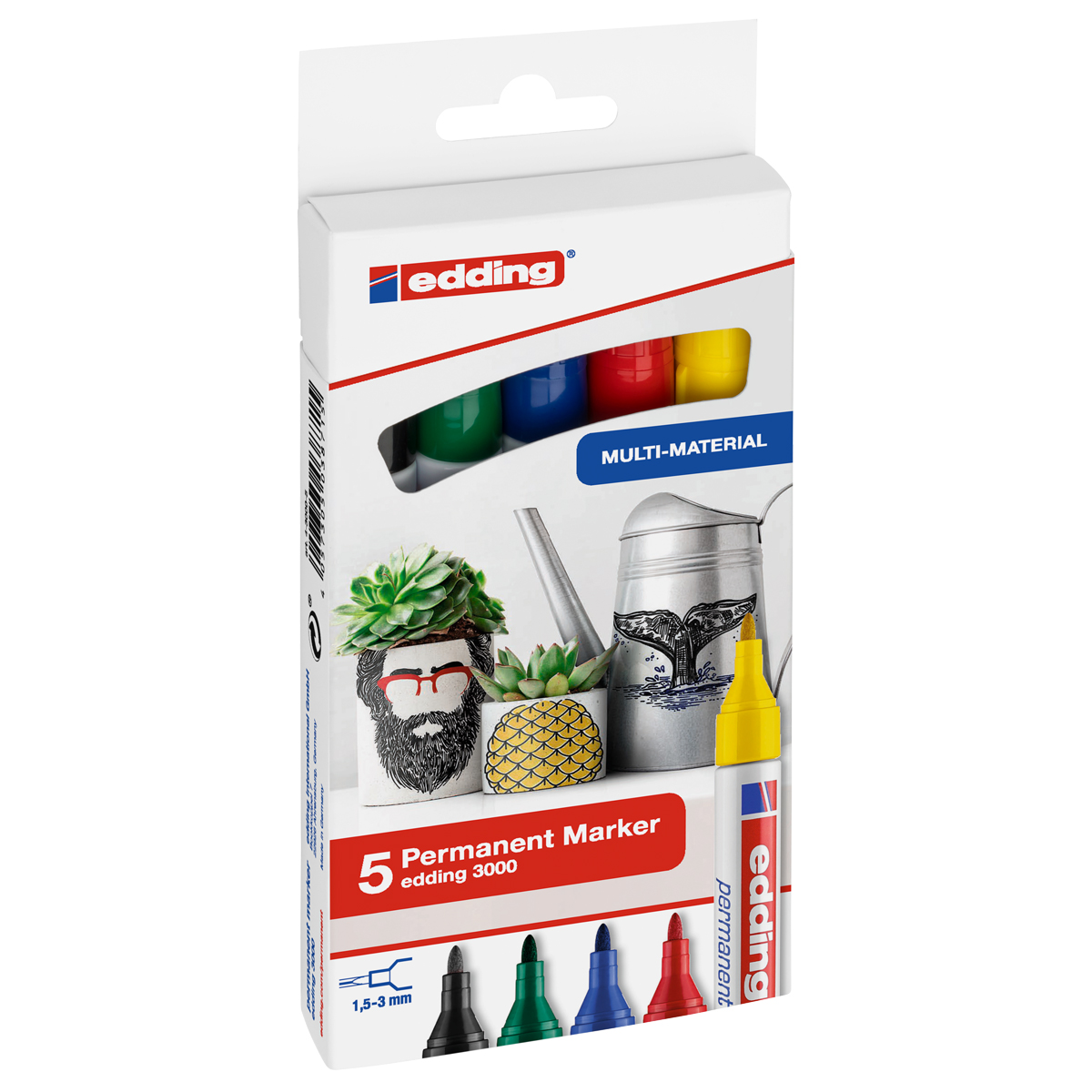Edding "3000 Permanent Marker" 5er Set Basic Colours - (1,5-3mm)