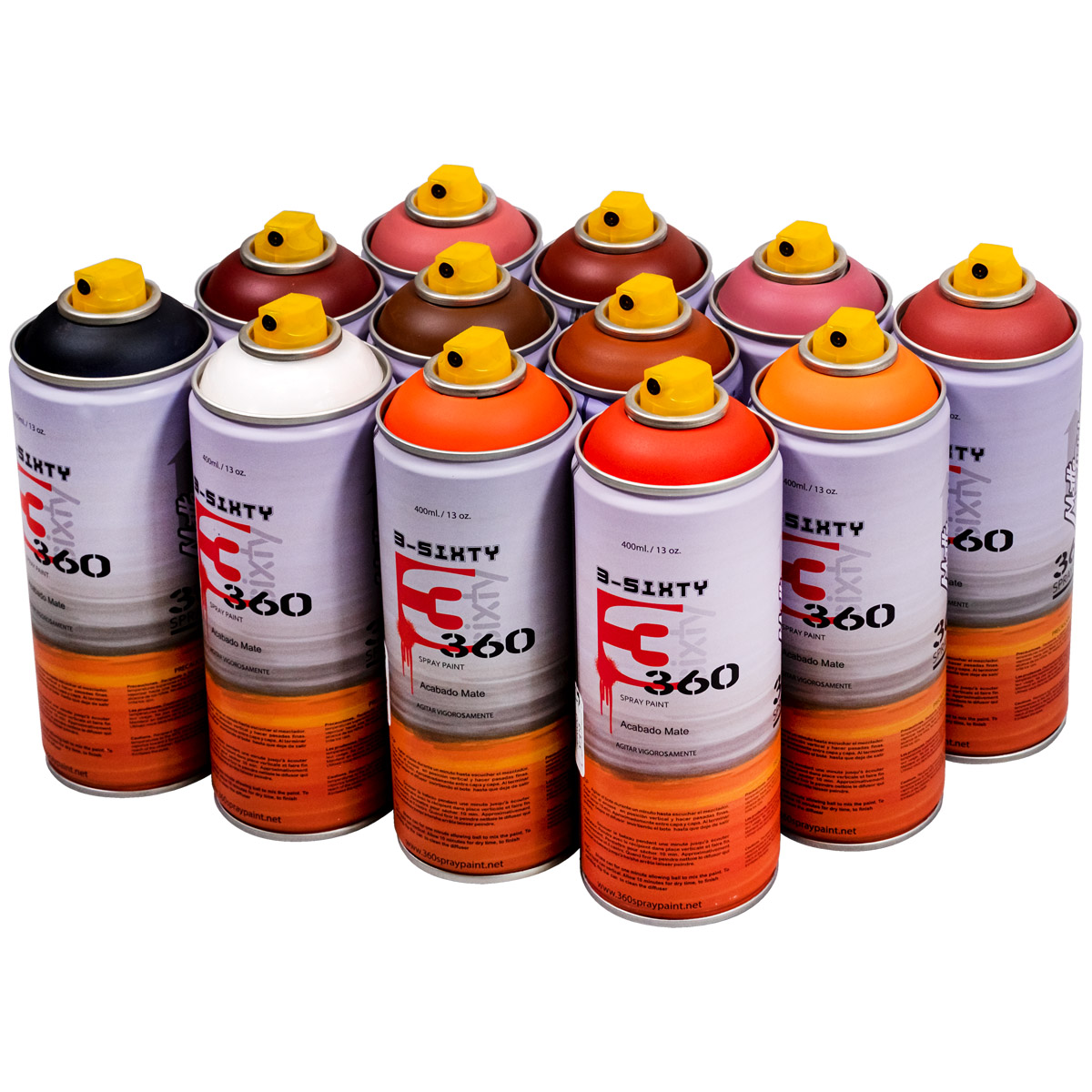 360 Spraypaint "Acabado Mate 12er Paint Box - Heat Tones" (12x400ml)
