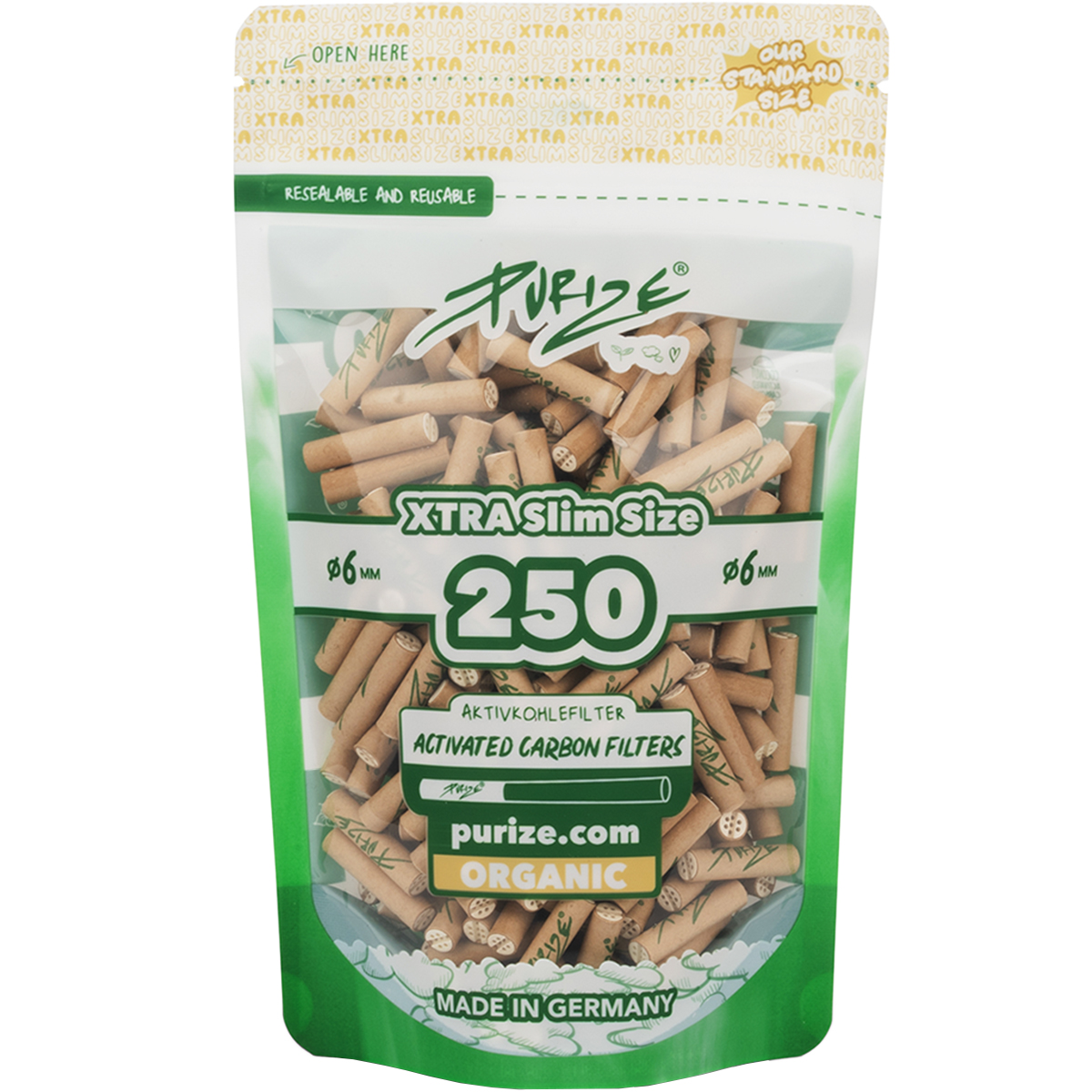 Purize Aktivkohlefilter "XTRA Slim Size 250er Pack" Organic (5,9mm)
