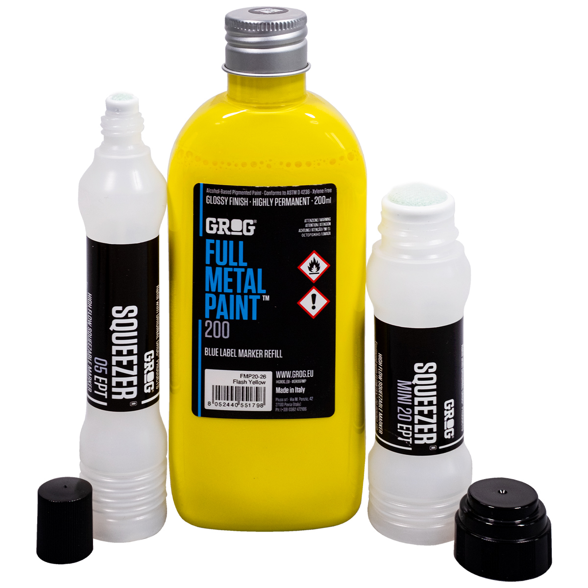 Grog "Full Metal Paint (200ml) + Squeezer Refill Set - Yellow"