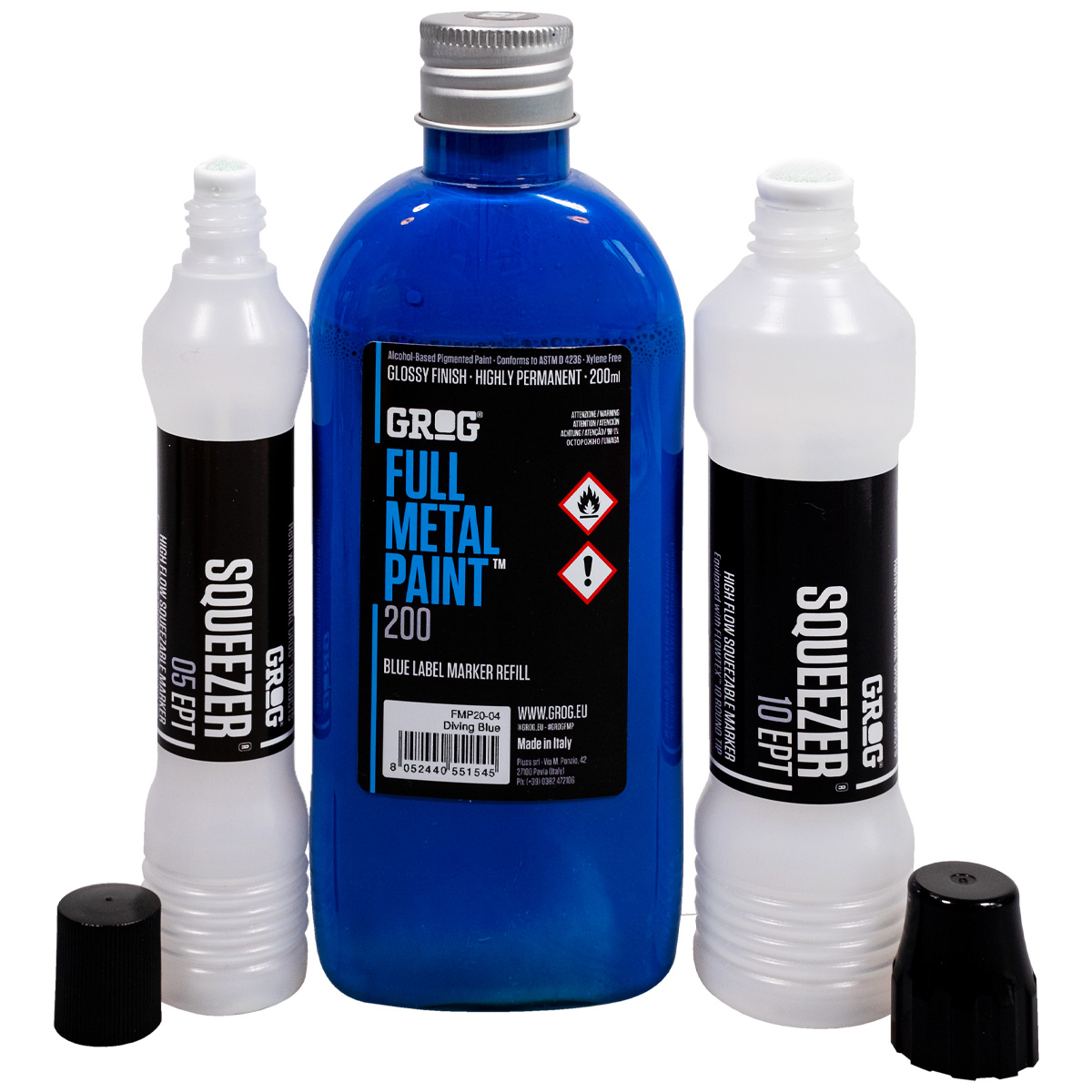 Grog "Full Metal Paint (200ml) + Squeezer Refill Set - Blue"