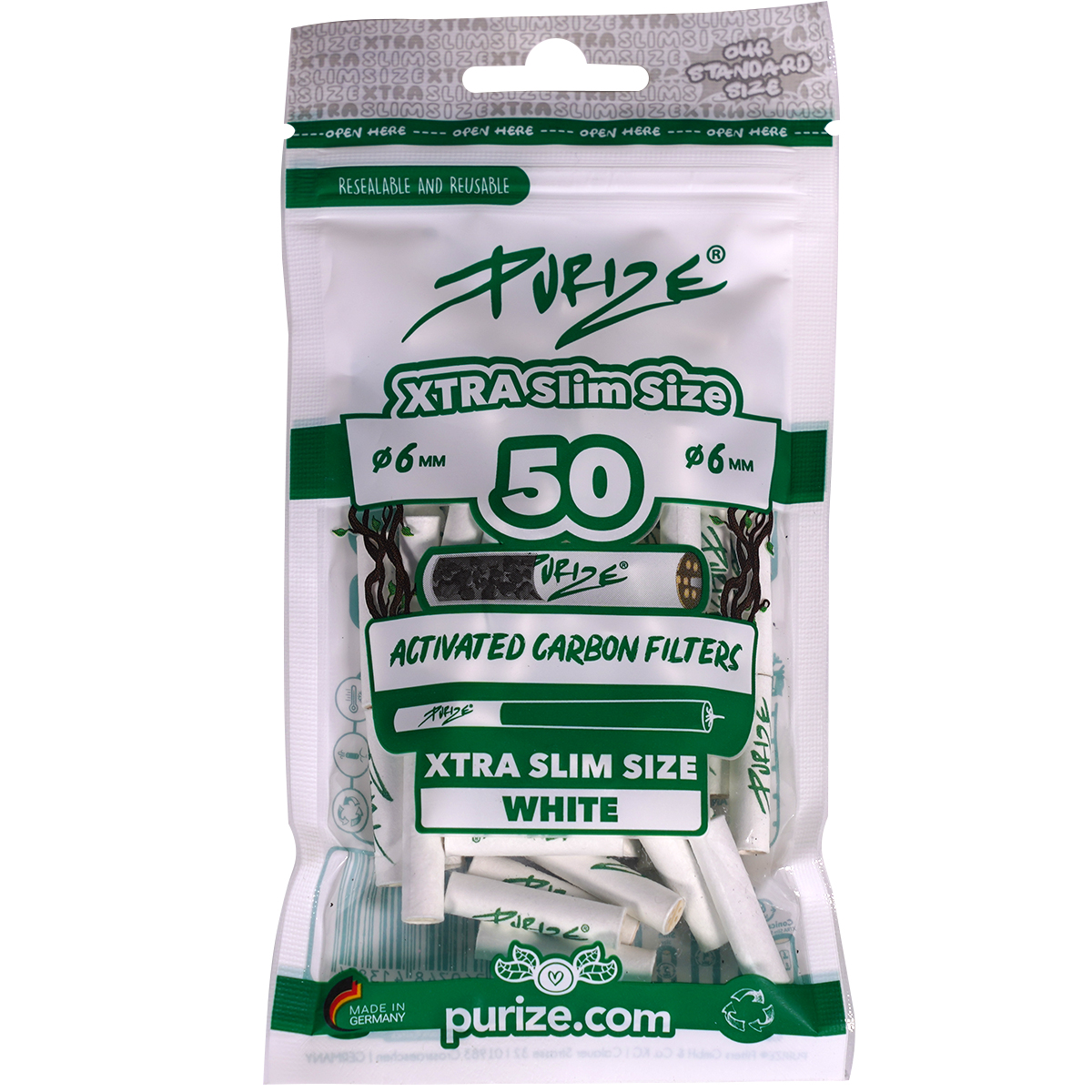 Purize Aktivkohlefilter "XTRA Slim Size 50er Pack" White (5,9mm)