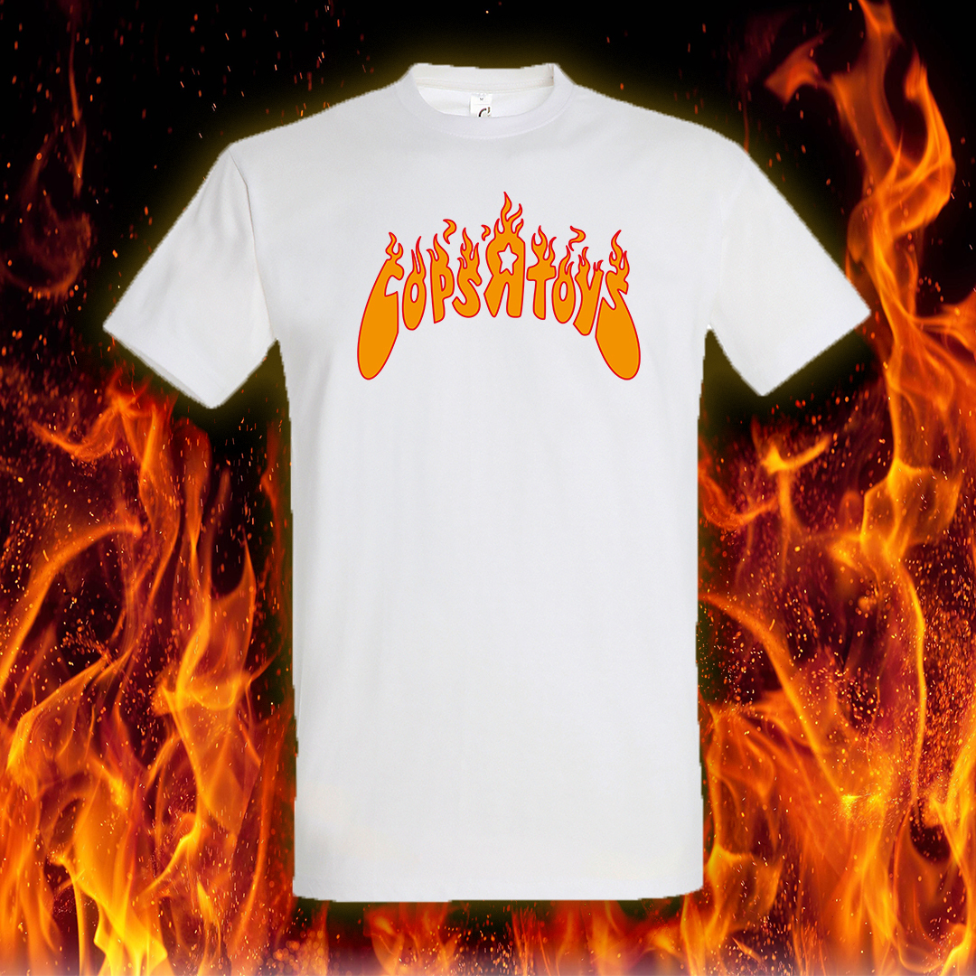 T-Shirt "Cops R Toys - Orange Flames" White