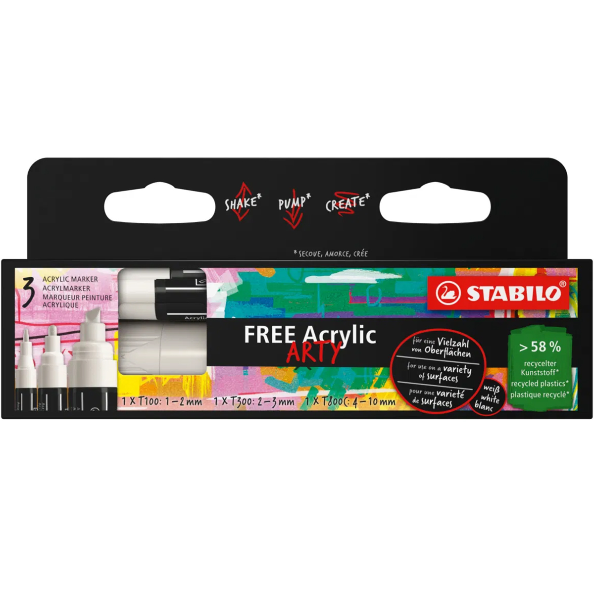 Stabilo "Acrylmarker Free" (1,0-10mm) 3er Set White