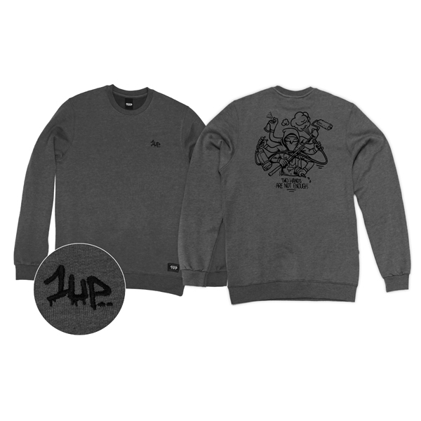 1UP Sweater "Tools of a Writer - Two Hands" Grey