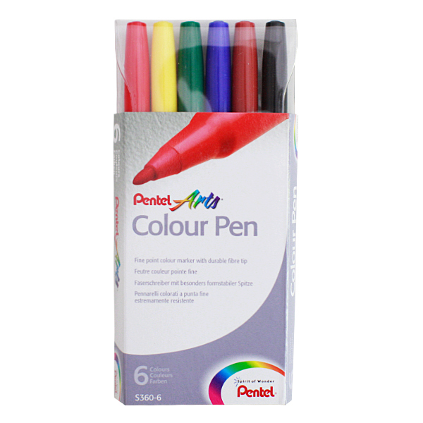 Pentel "S360" Arts Colour Pen (1-2mm) - 6er Set