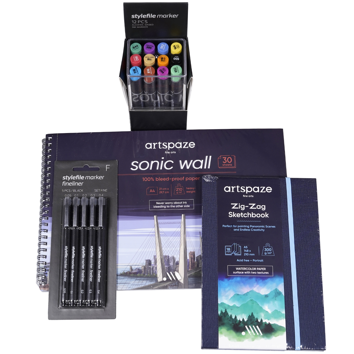 Artspaze "12er Starter Grafik + Fineliner Set" (19 Teile)