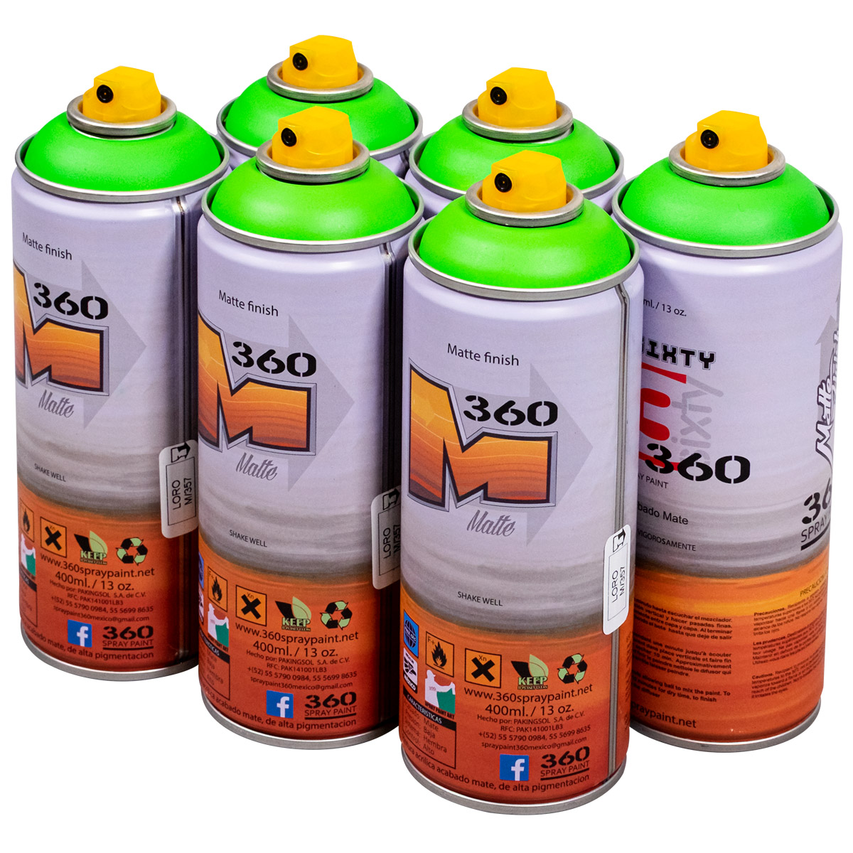 360 Spraypaint "Acabado Mate One Color Sixpack - Loro M/357" (6x400ml)