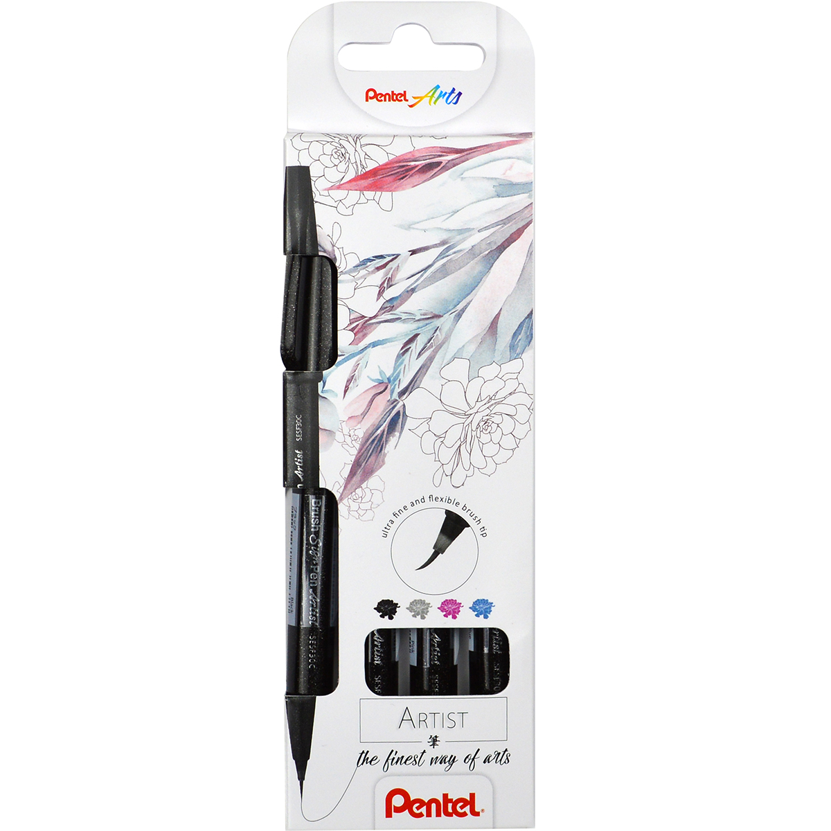 Pentel "SESF30C Brush" Arts Sign Pen - 4er Set