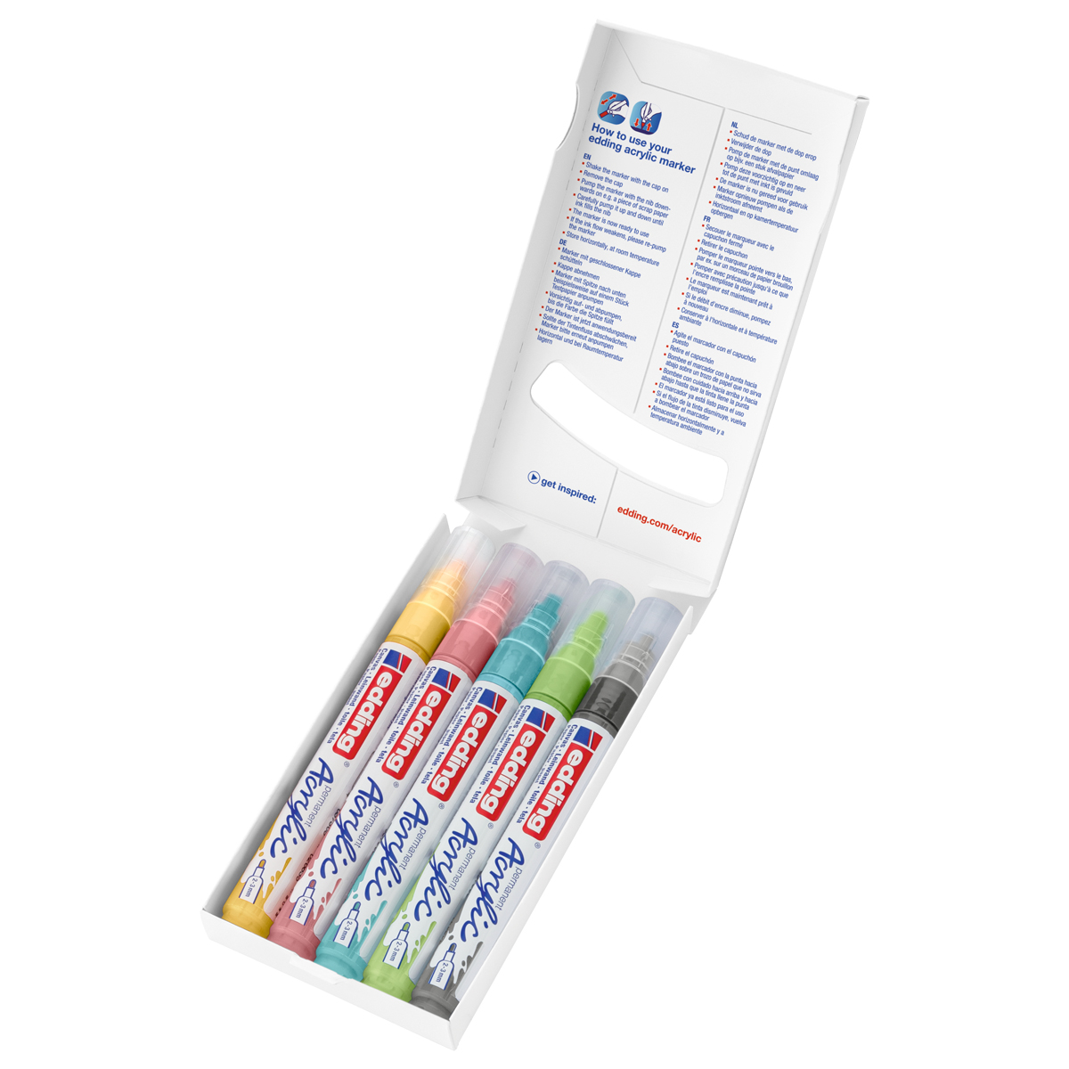 Edding "5100" Acrylmarker Rundspitze 5er Set Medium Pastel (2-3mm)