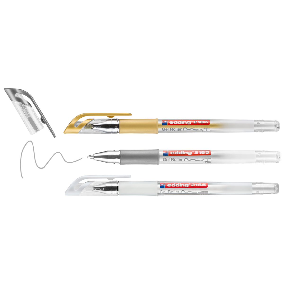 Bild2c6GYtk86ioUTW Edding "2185" Gel Roller 3er Set (0,7mm) Metallic-Weiß