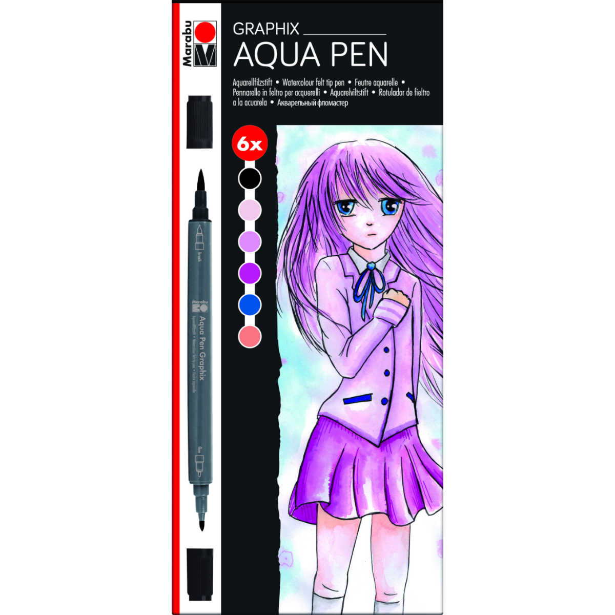 Marabu "Aqua Pen Graphix Ma Ke Manga" Twinmarker 6er Set