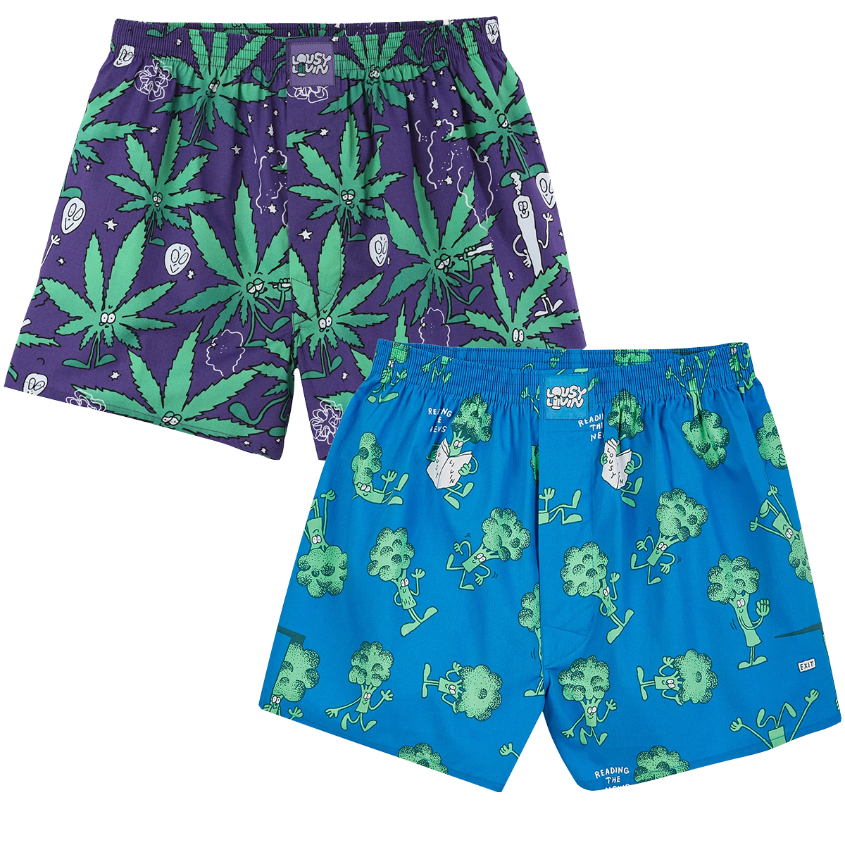 Lousy Livin Boxershorts "Weedy & Broccoli 2er Pack" Purple/Blue