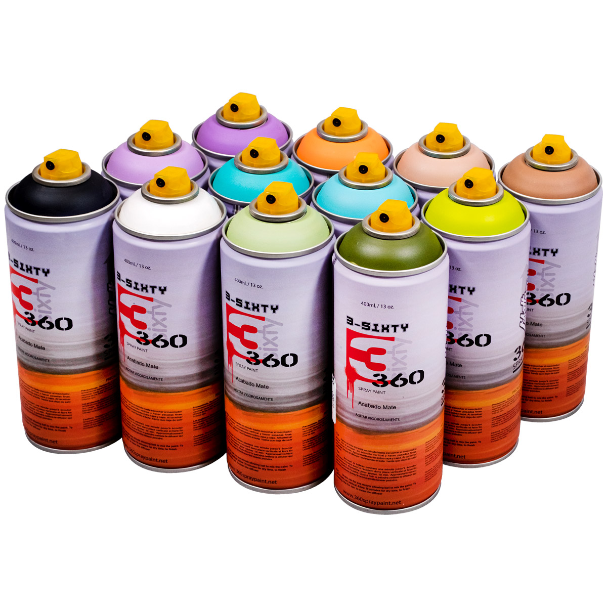 360 Spraypaint "Acabado Mate 12er Paint Box - Pastel Tones II" (12x400ml)