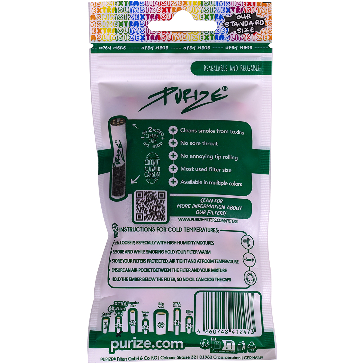 Purize Aktivkohlefilter "XTRA Slim Size 50er Pack" Rainbow (5,9mm)