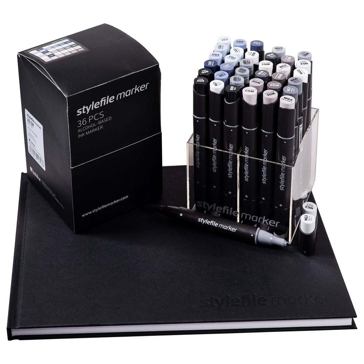 Stylefile Twin Marker "36er Grey Set inkl. A4 Blackbook"