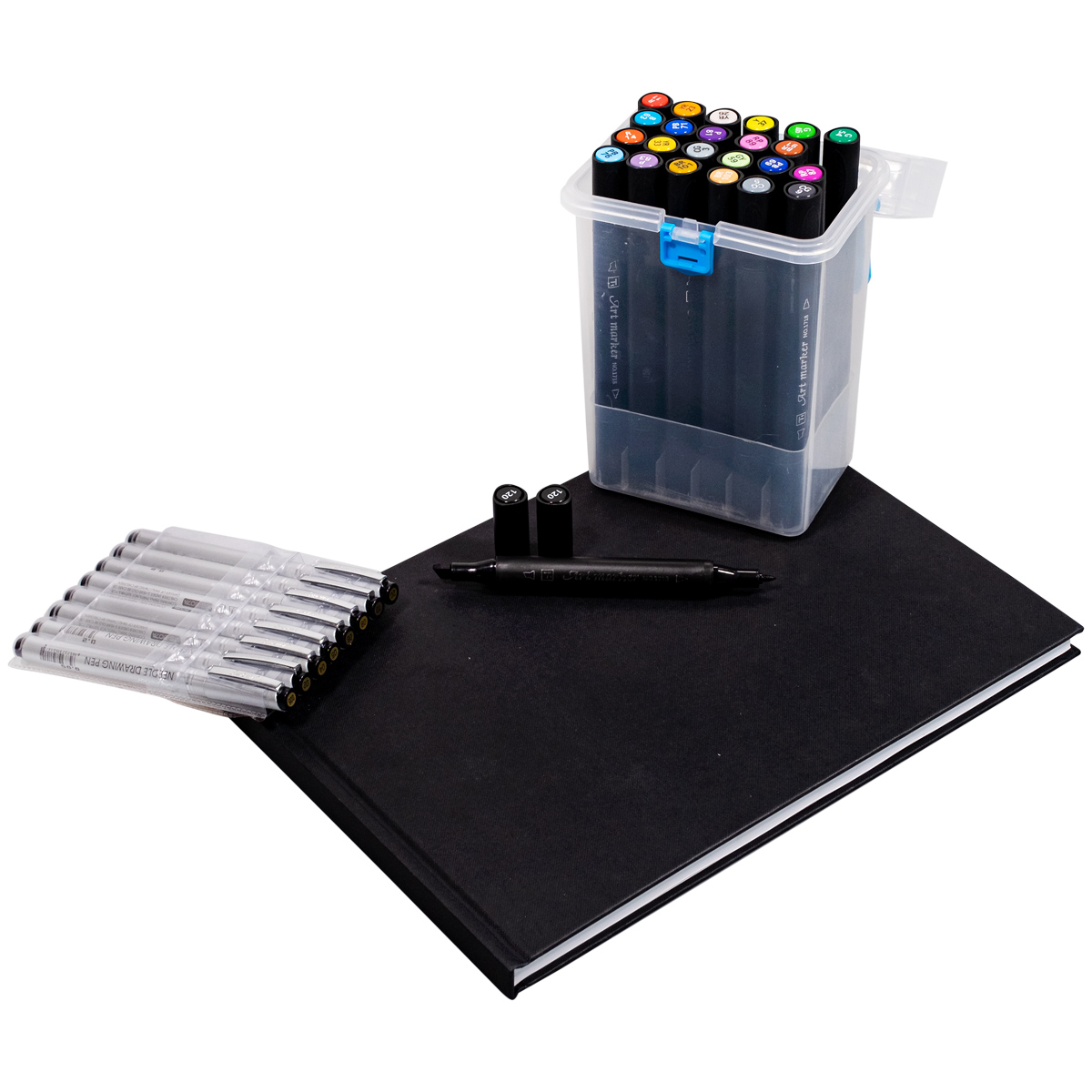 We Love Markers "Art Twin Marker 24er Set inkl. Blackbook A4 & Fineliner"