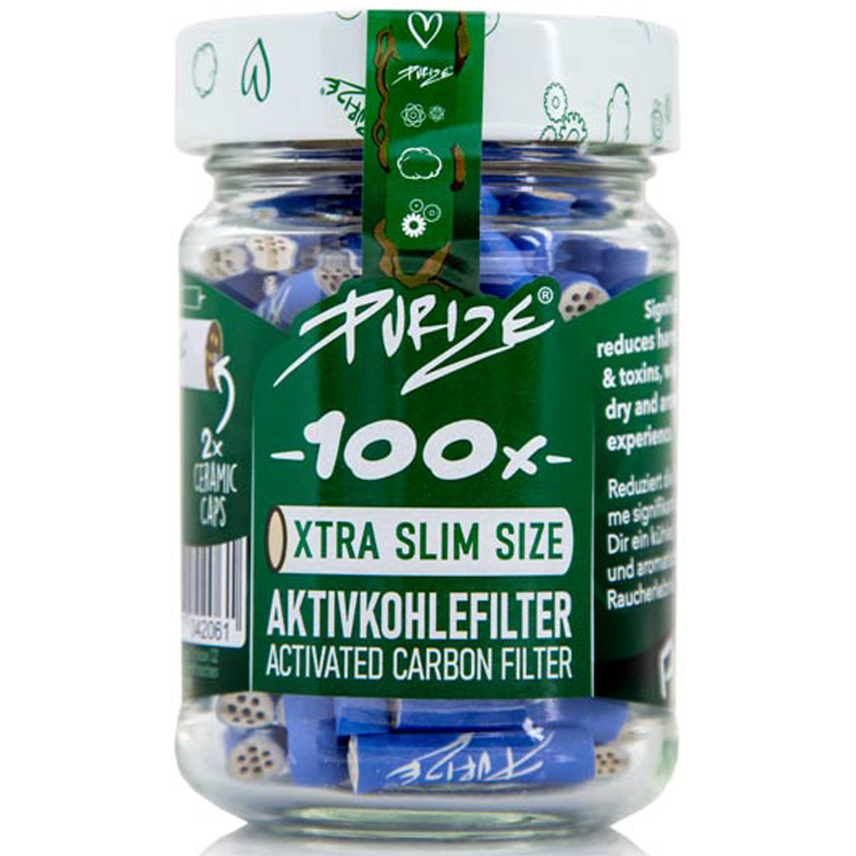 Purize Aktivkohlefilter "XTRA Slim Size 100er Glas" - Blue