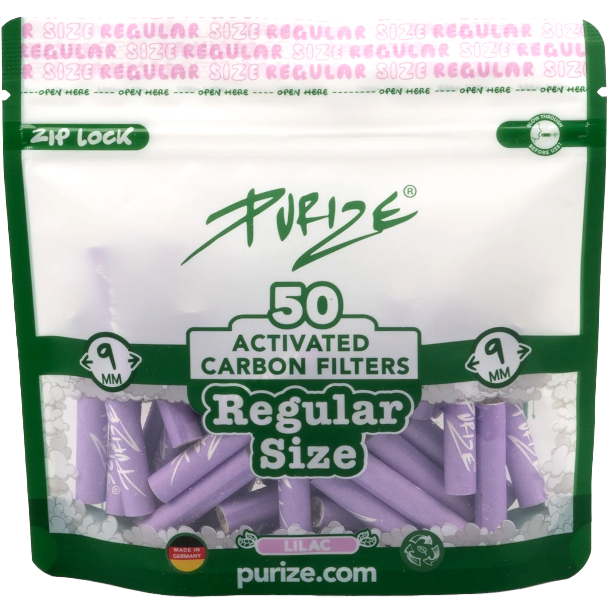 Purize Aktivkohlefilter "Regular Size 50er Pack" Lilac (9mm)