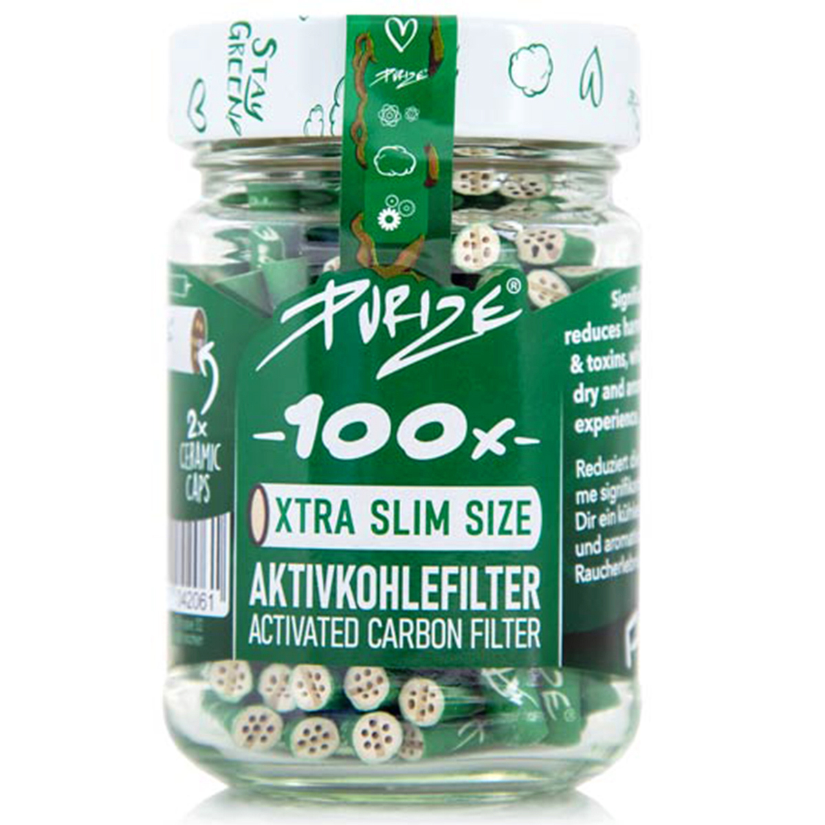 Purize Aktivkohlefilter "XTRA Slim Size 100er Glas" - Green