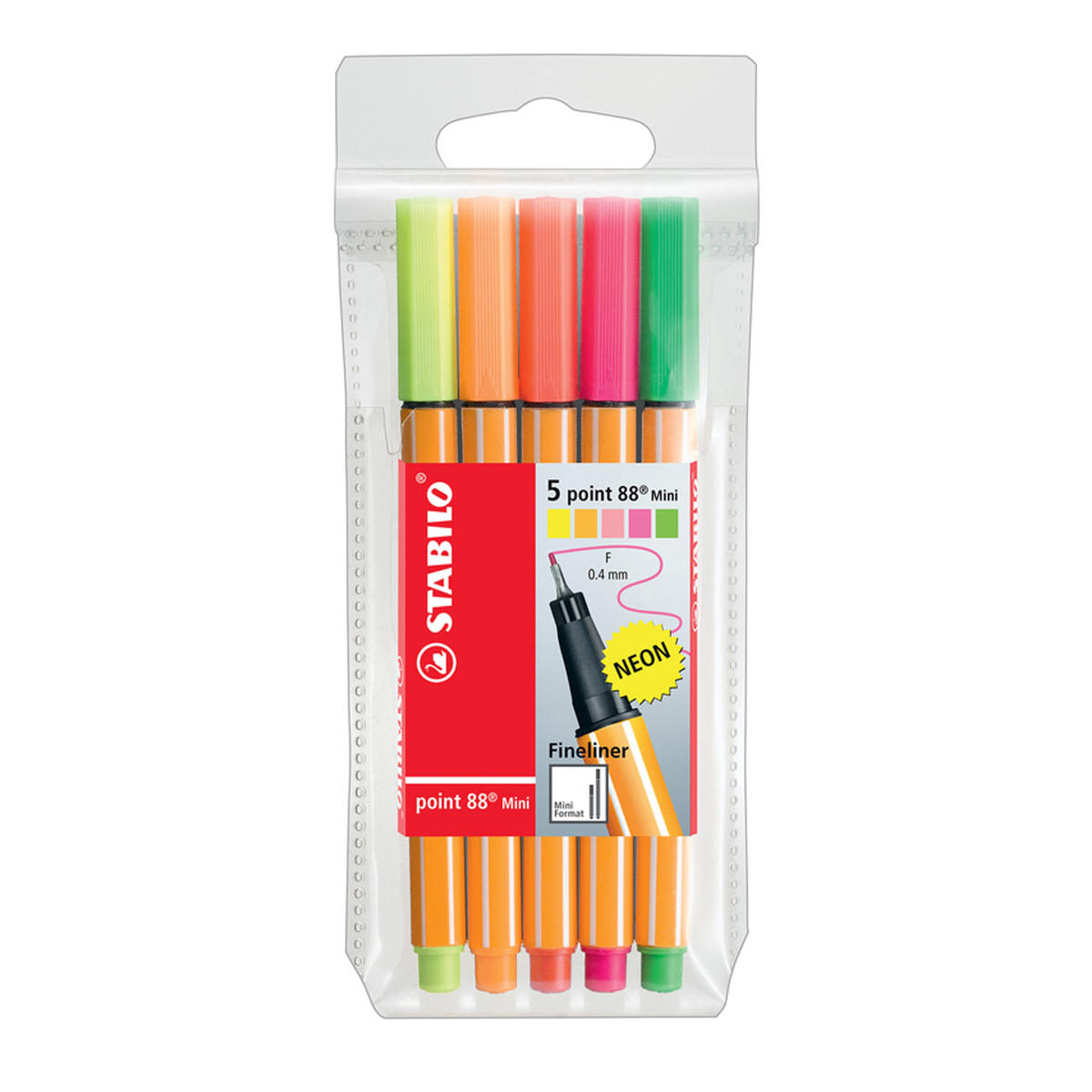 Stabilo "Fineliner Point 88" (0,4mm) - 5er Mini Etui Neonfarben