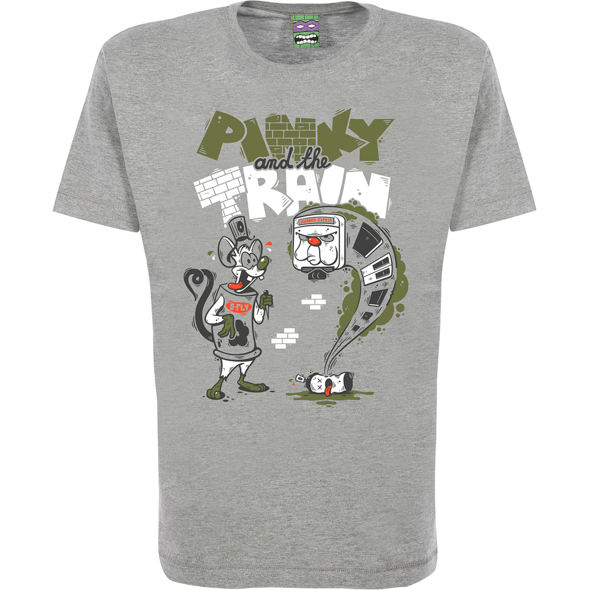 S-Fly T-Shirt "Pinky and the Train" Grey/Green