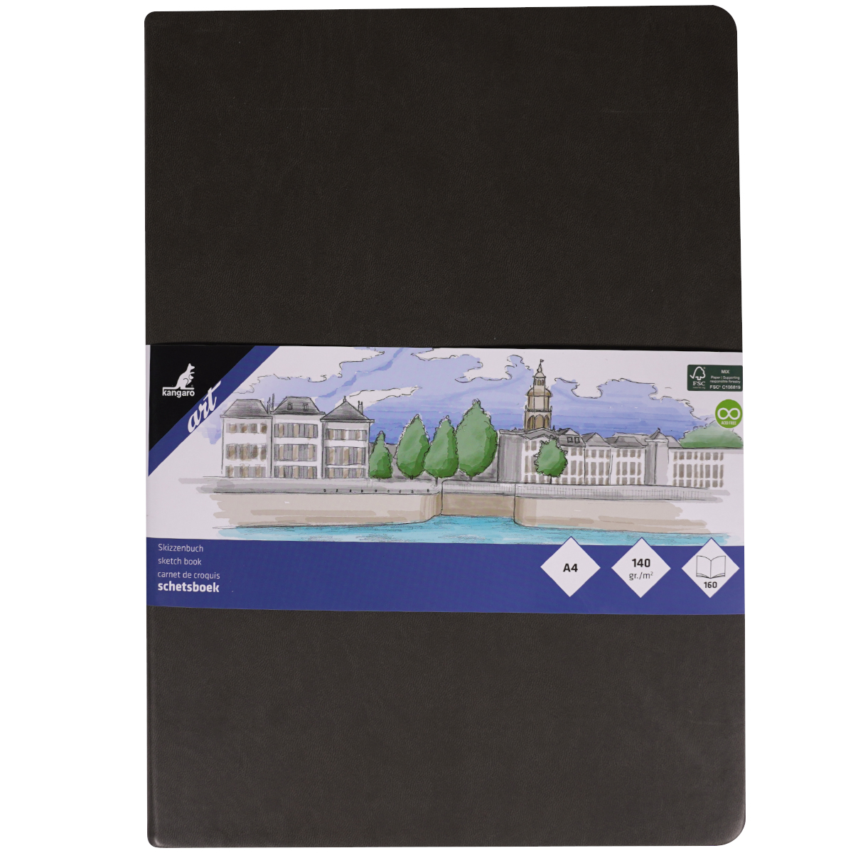 Kangaro "Skizzenbuch" A4 Hochformat 140g/m² (Hardcover 160 Seiten) Cool Grey
