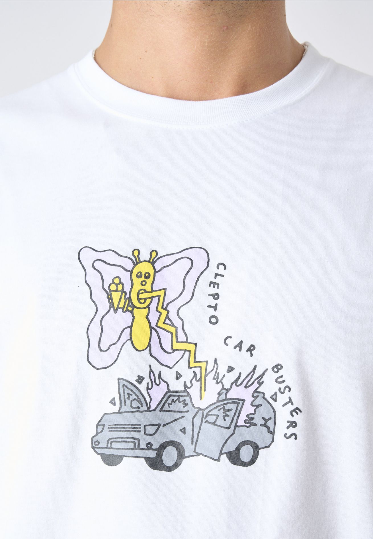Cleptomanicx Boxy T-Shirt "Butterfly Buster" White