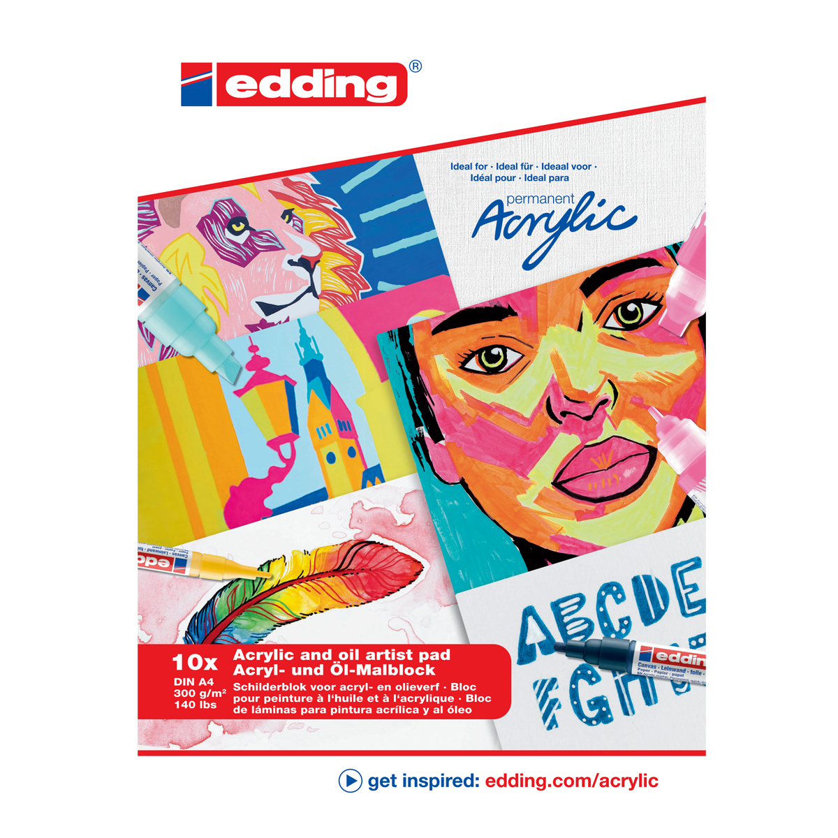 Edding "30010 Acryl- und Ölmalblock" (DIN A4) - 10 Blatt Weiß
