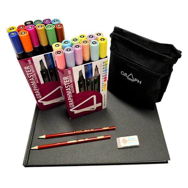 Graphmaster "24er Set Main & Pastel inkl. 24er Marker Bag, A4 Black Book"