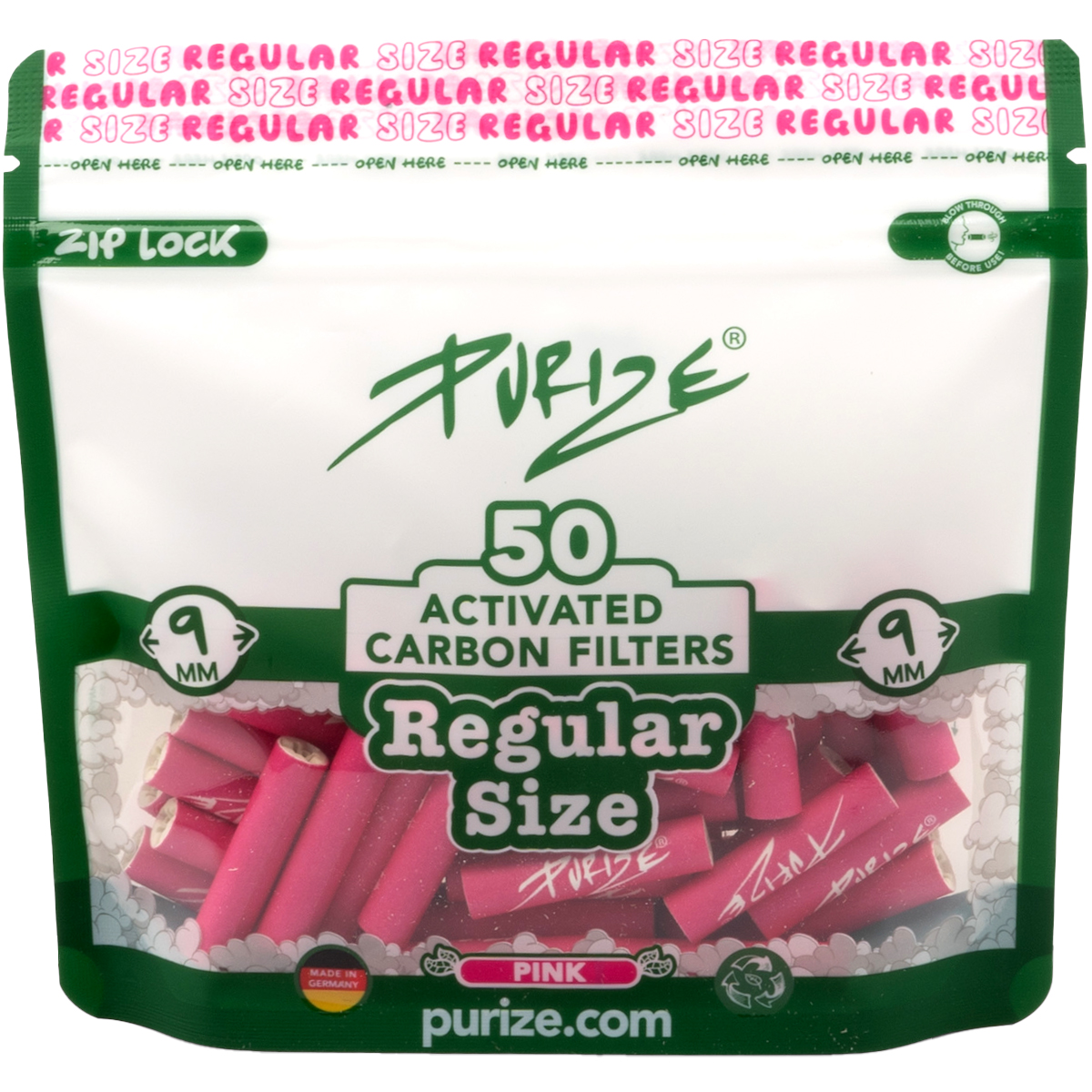 Purize Aktivkohlefilter "Regular Size 50er Pack" Pink (9mm)