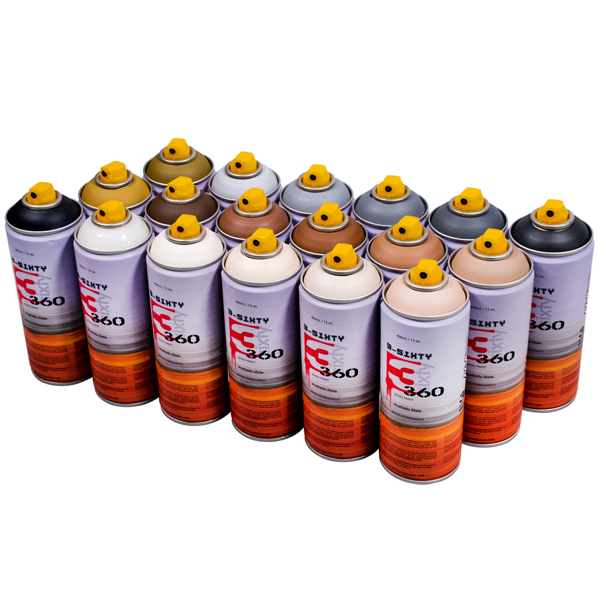 360 Spraypaint "Acabado Mate 18er Paint Box - Earth Tones" (18x400ml)