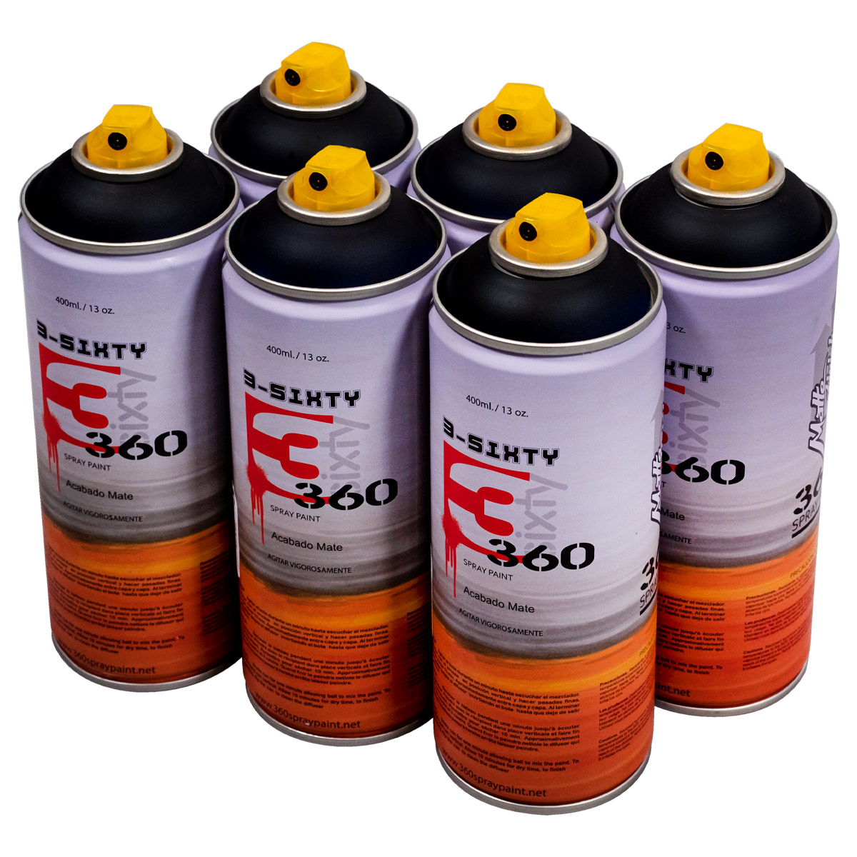 360 Spraypaint "Acabado Mate One Color Sixpack - Black M/324" (6x400ml)