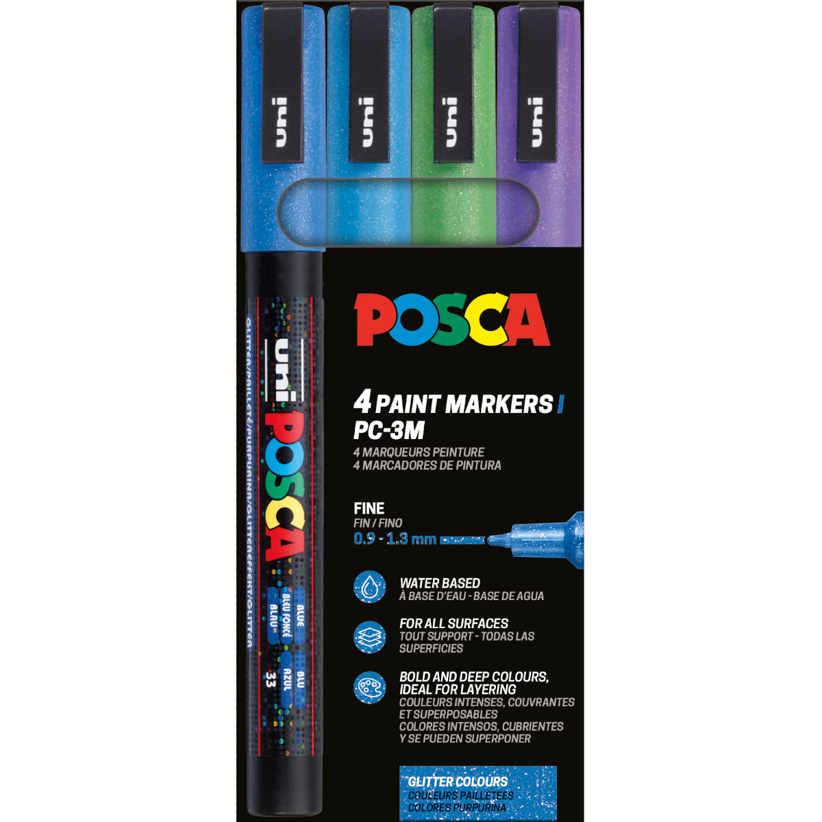 Abverkauf * Uni Posca "PC-3ML" Marker 4er Set (0,9-1,3mm) - Glitter 1