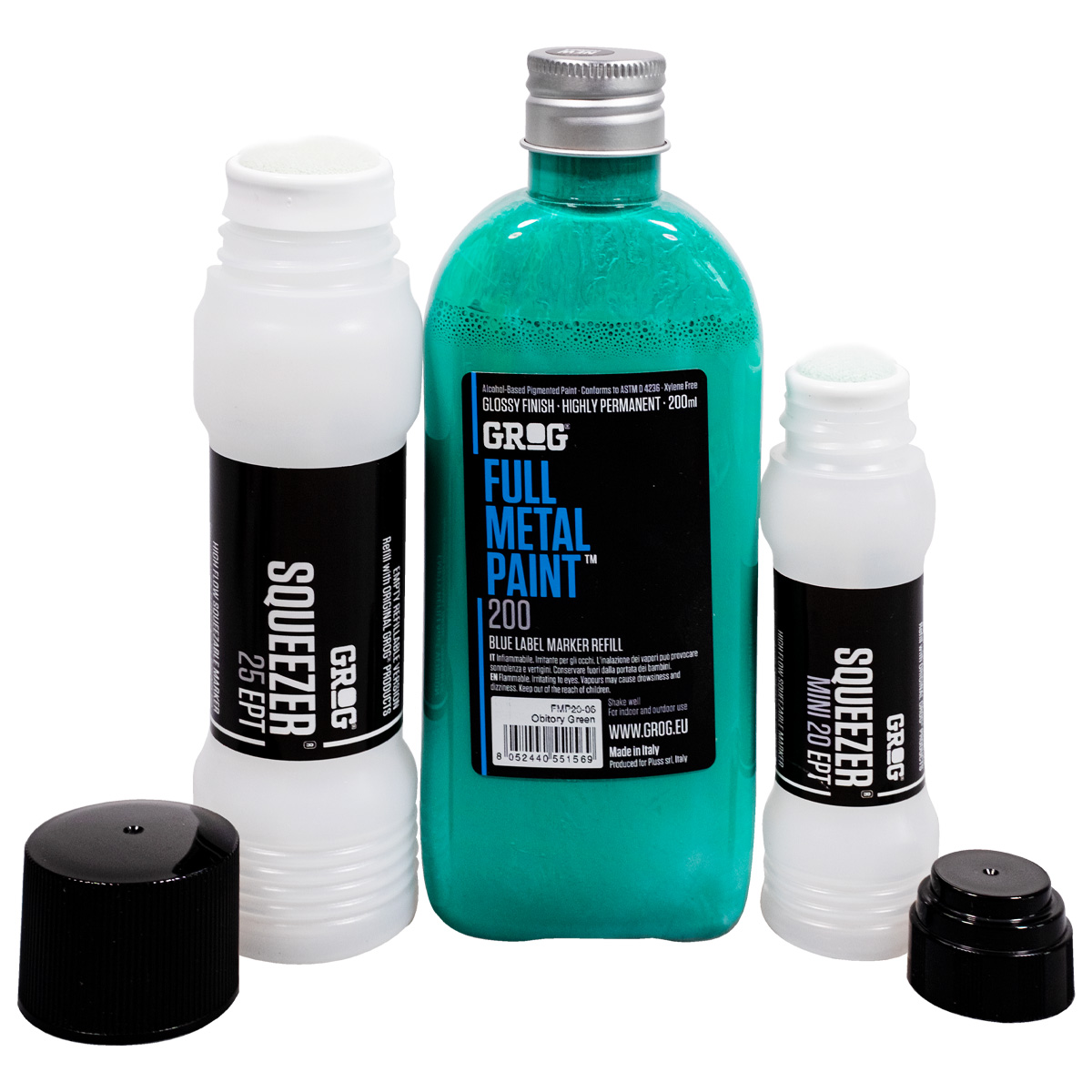 Grog "Full Metal Paint (200ml) + Squeezer Refill Set - Obitory Green"