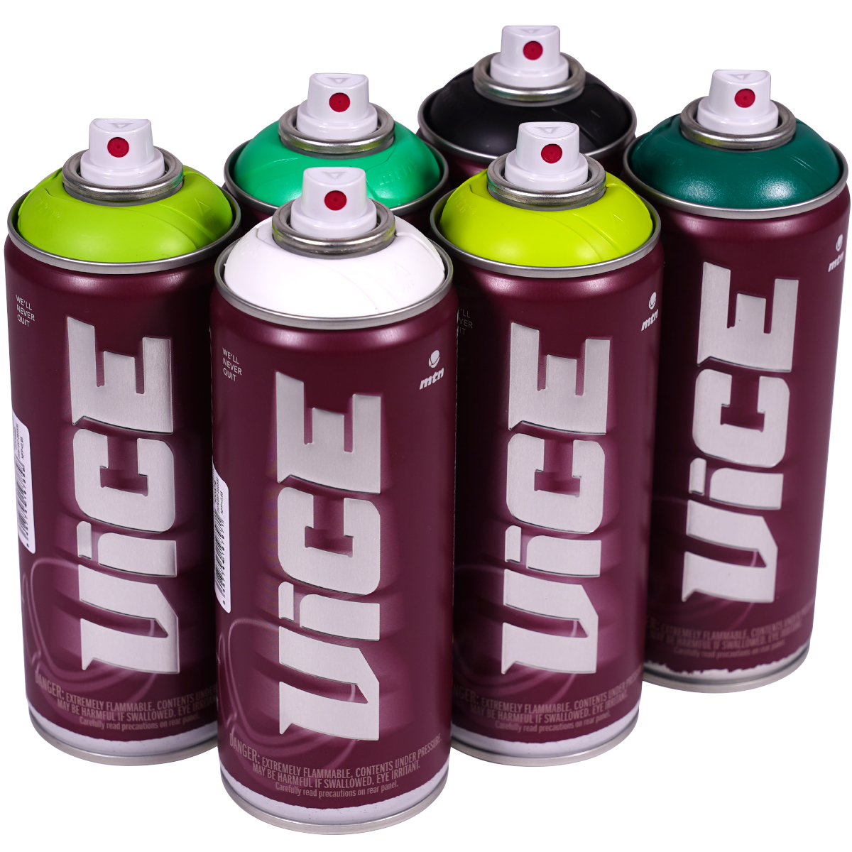 MTN "Vice" Sixpack Black, White & Bright Green (6x400ml)
