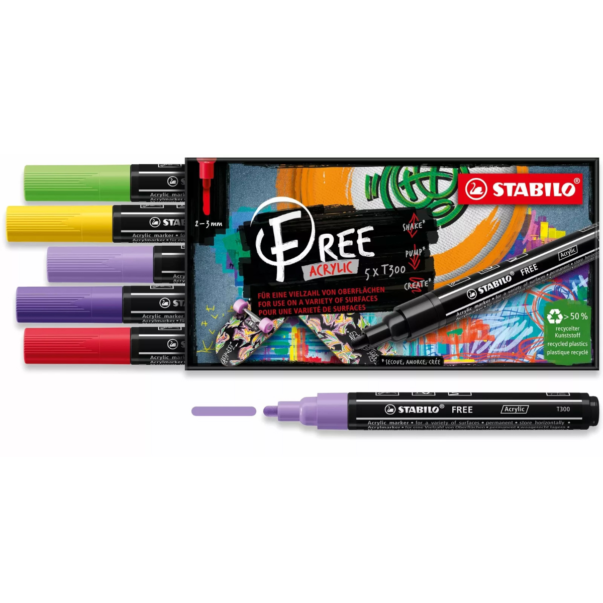 Stabilo "Acrylmarker Free T300 5er Set" (2-3mm) Vibrant