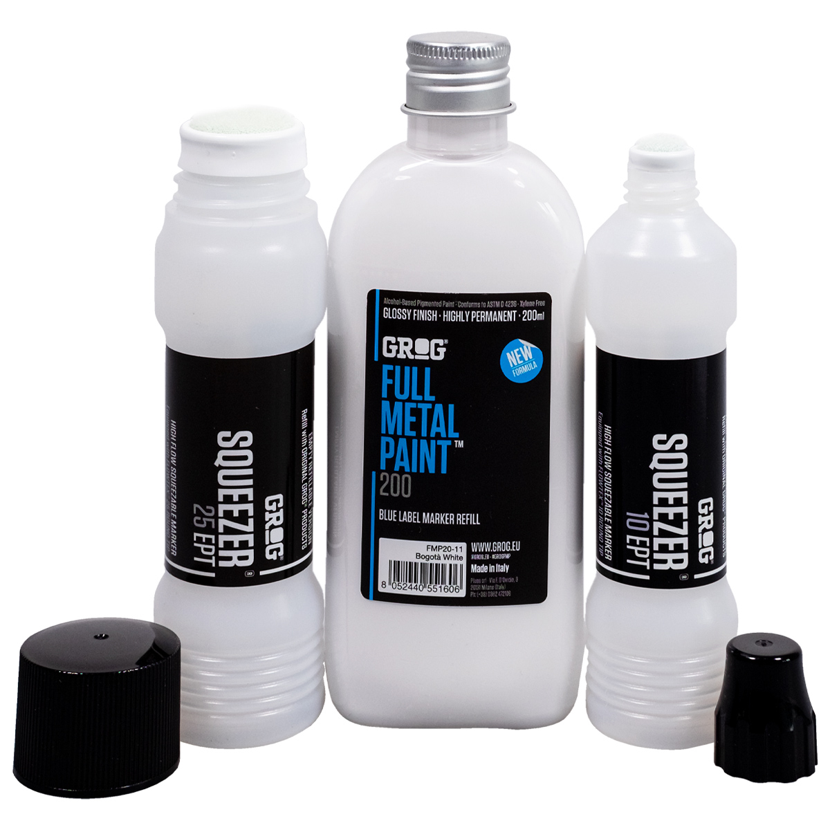 Grog "Full Metal Paint (200ml) + Squeezer Refill Set - White"