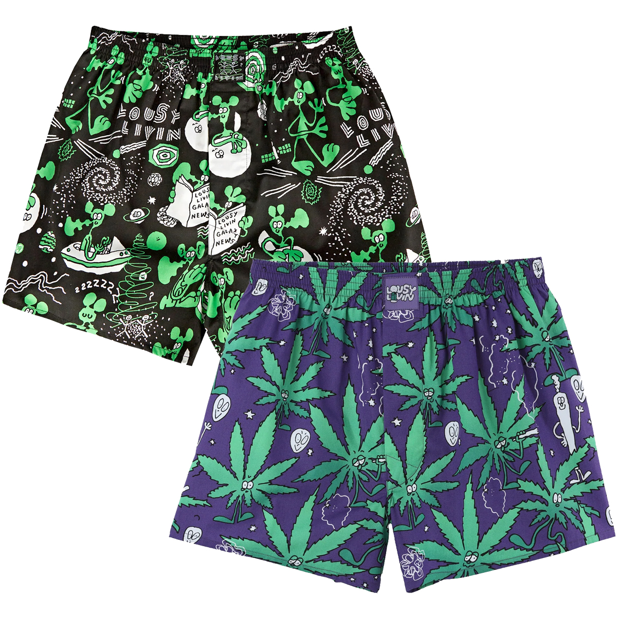 Lousy Livin Boxershorts "Outerspace & Weedy 2er Pack" Black